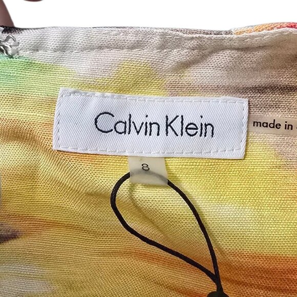 Calvin Klein NWT Sleeveless Abstract Linen Blend Sheath Dress Sz 8 - Picture 9 of 13